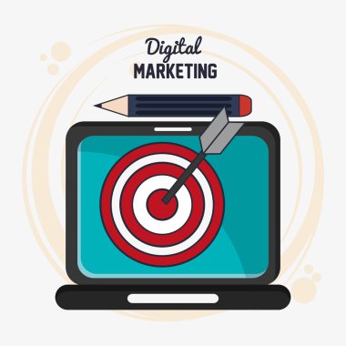 dizüstü bilgisayar dijital pazarlama e-ticaret simgesi. Vektör grafiği