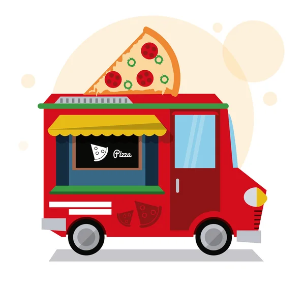 Pizza camión comida rápida icono. Gráfico vectorial — Vector de stock