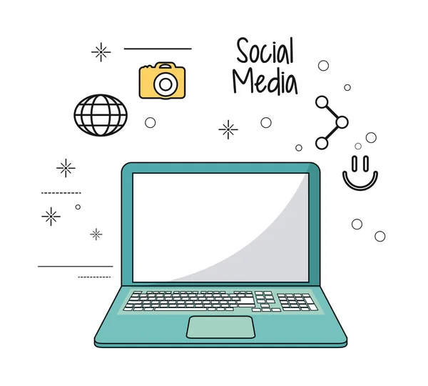 Ikonę mediów społecznościowych laptopa. Grafika wektorowa — Wektor stockowy