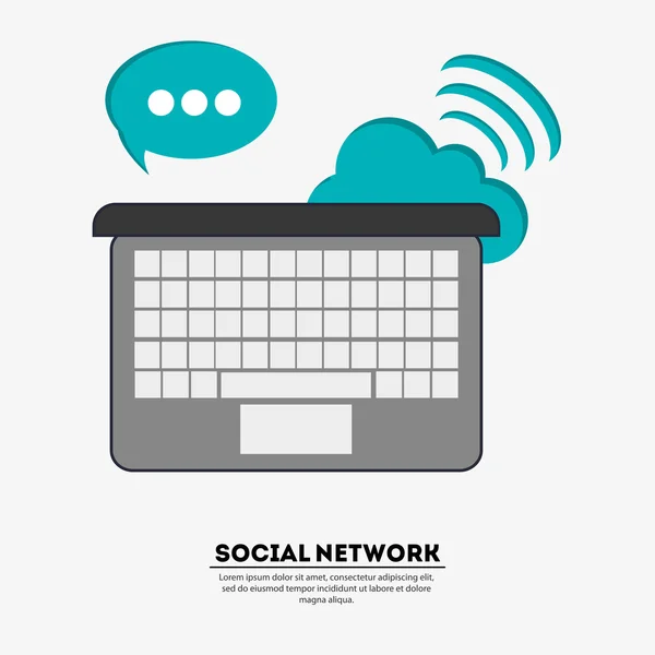 Laptopa sieci społecznej media ikonę multimedia. Grafika wektorowa — Wektor stockowy