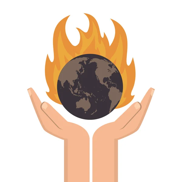 Jorden världen på eld-ikonen — Stock vektor
