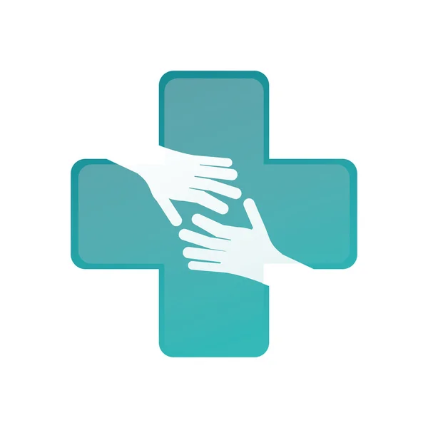 Medicine cross and hands icon — Stock Vector