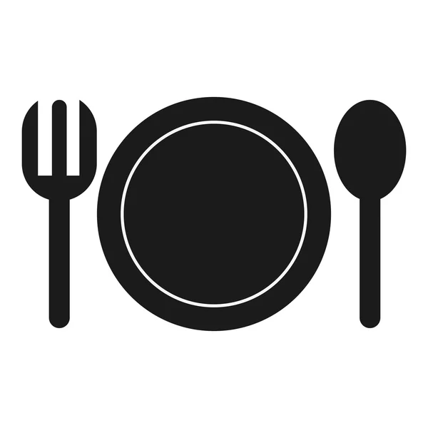 Plato con tenedor y cuchara icono — Vector de stock