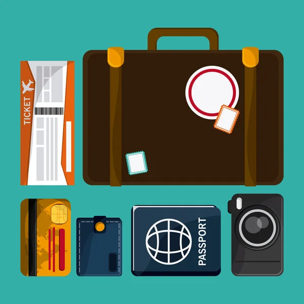 Icono conjunto viaje vacaciones viaje. Gráfico vectorial — Vector de stock