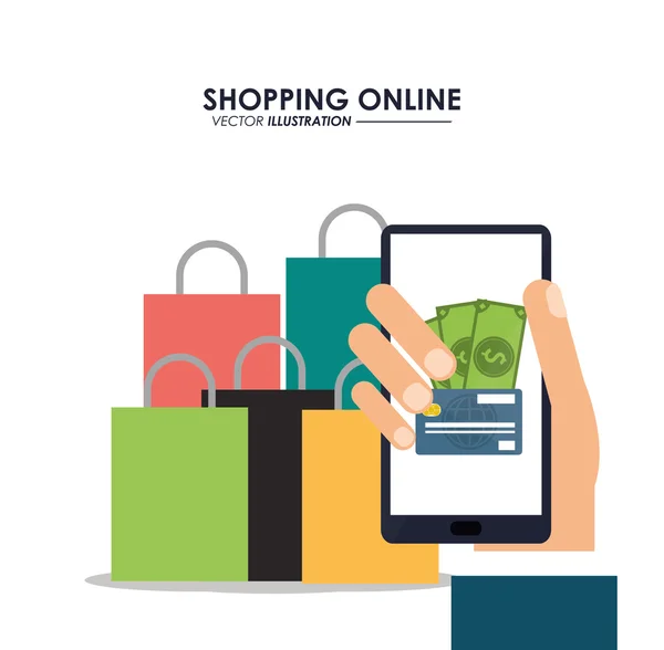 Smartphone shopping icône en ligne. Graphique vectoriel — Image vectorielle