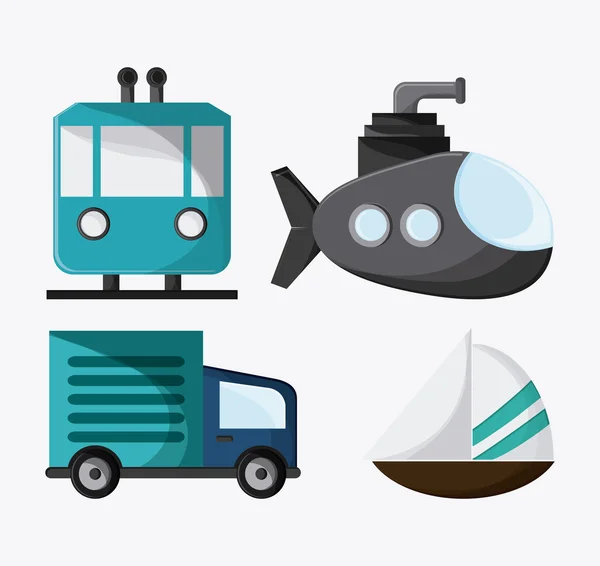 Trolley vrachtwagen onderzeese zeilboot pictogram, vector — Stockvector