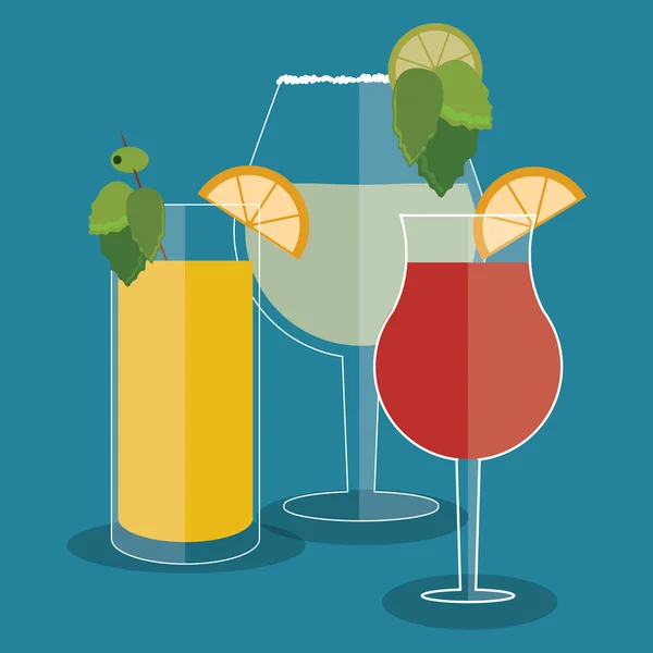 Cocktail lemon orange leaf glass summer alcohol icon. Vector gra — Stock Vector