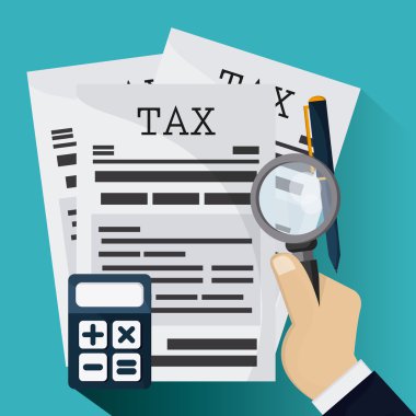 Lupe kalem hesap makinesi simge belge. Vektör grafiği