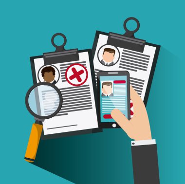 Smartphone lupe işadamı cv belge simgesi