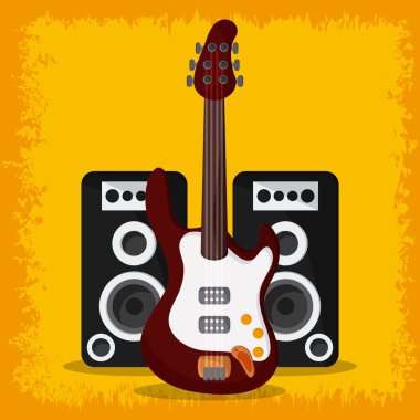 elektrik gitar hoparlör müzik ses medya festivali simgesi. Vektör