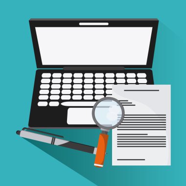 dizüstü bilgisayar belge lupe kalem simgesi