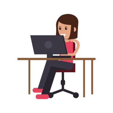 dizüstü bilgisayar simgesini kullanan kadın