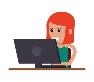 dizüstü bilgisayar simgesini kullanan kadın