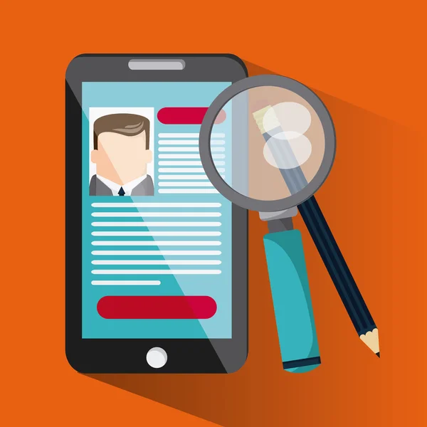 Smartphone Lupe potlood zakenman CV document icoon — Stockvector