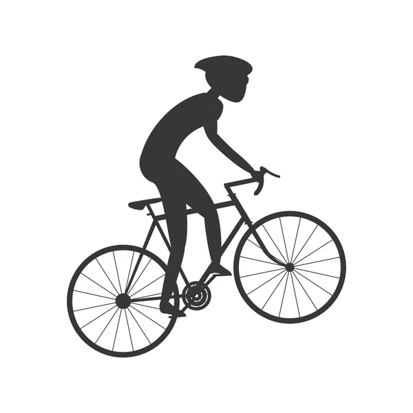 Silhouette personne vélo d'équitation avec icône casque — Image vectorielle
