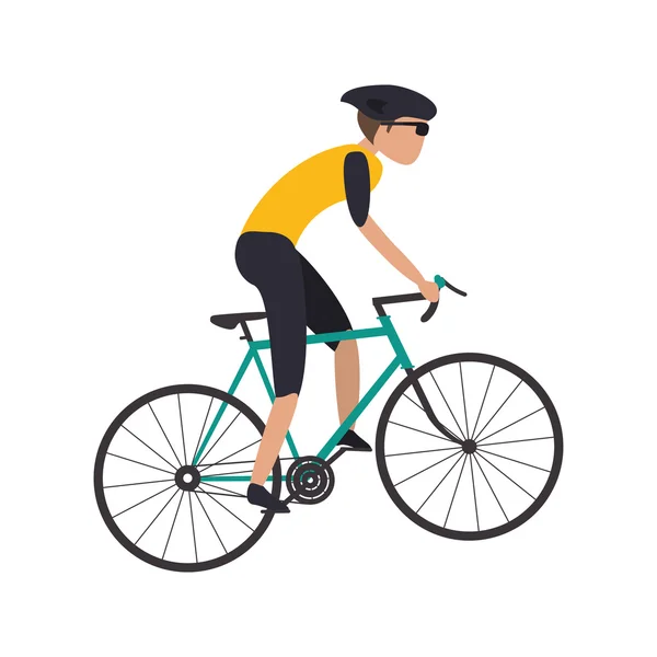 Persona montar en bicicleta con el icono del casco — Vector de stock