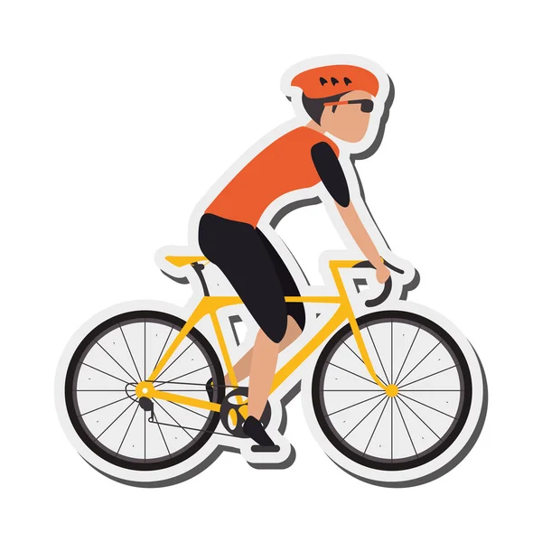 Persona montar en bicicleta con el icono del casco — Vector de stock