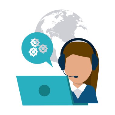 Operatör Yardımcısı kadın kulaklık Merkezi simgesini arayın. Vektör grafiği