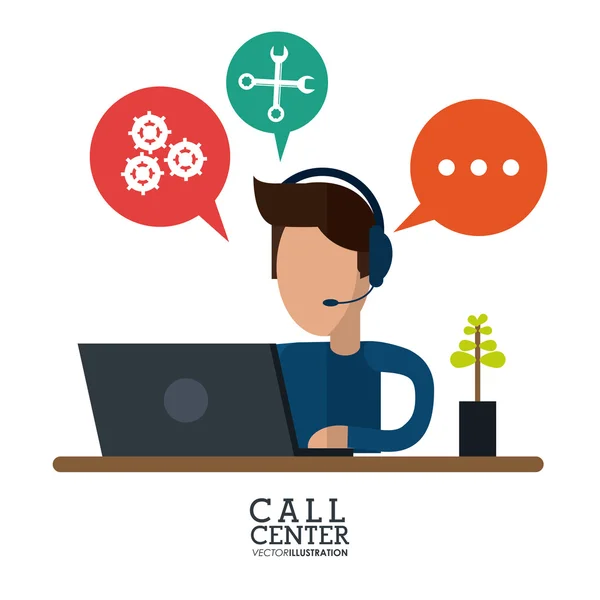 Exploitant assistent man hoofdtelefoon call center pictogram — Stockvector