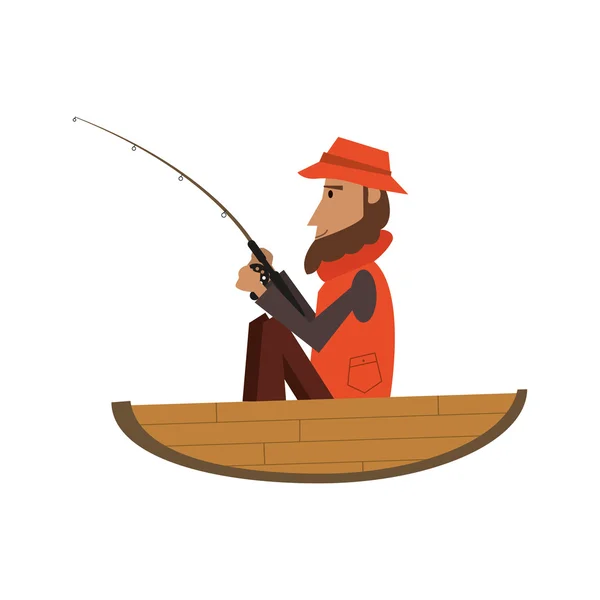 Hombre pescando en el icono del barco — Vector de stock