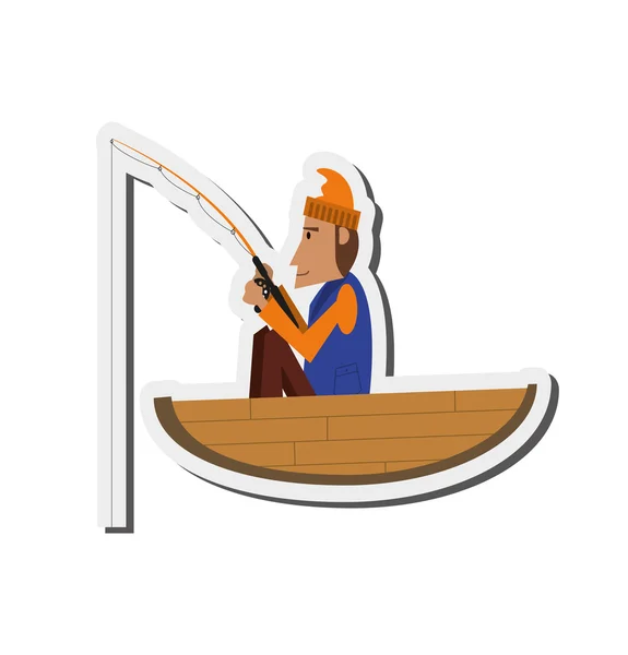 Людина риболовля на значку човна — стоковий вектор