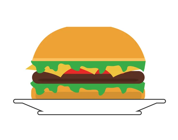 Single hamburger on plate icon — Stock Vector