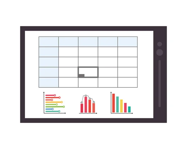 A táblaszámítógép képernyő ikon grafikon diagram — Stock Vector