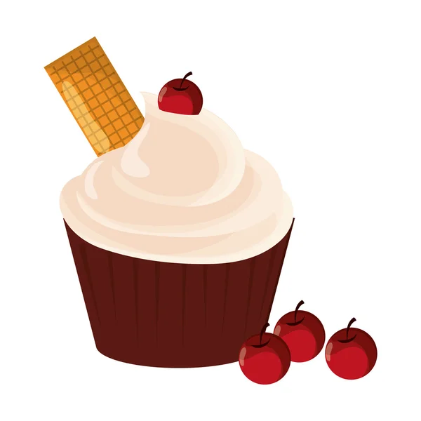 Cupcake decorato con icona di ciliegie — Vettoriale Stock