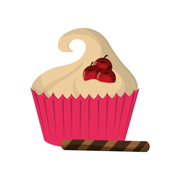 Cupcake decorato con icona di ciliegie — Vettoriale Stock