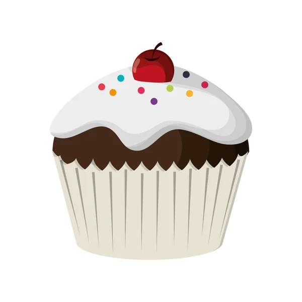 Cupcake decorado con icono de cereza — Vector de stock