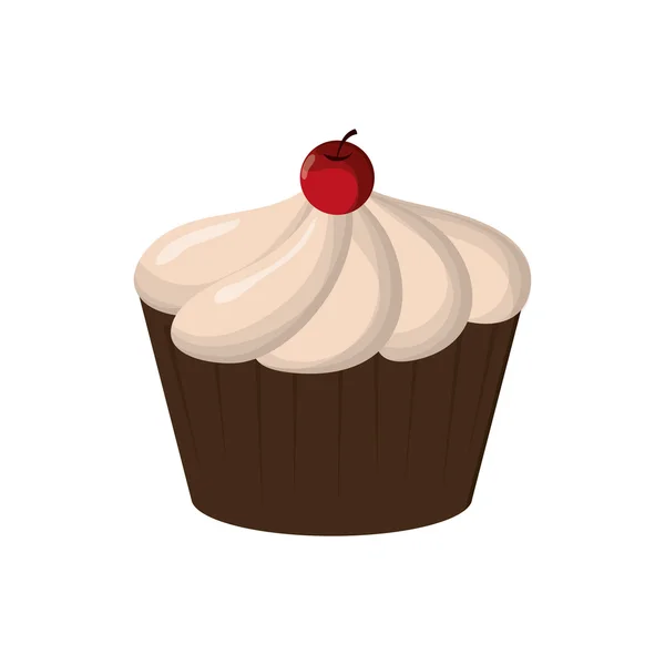 Dekorerad cupcake med körsbär ikon — Stock vektor