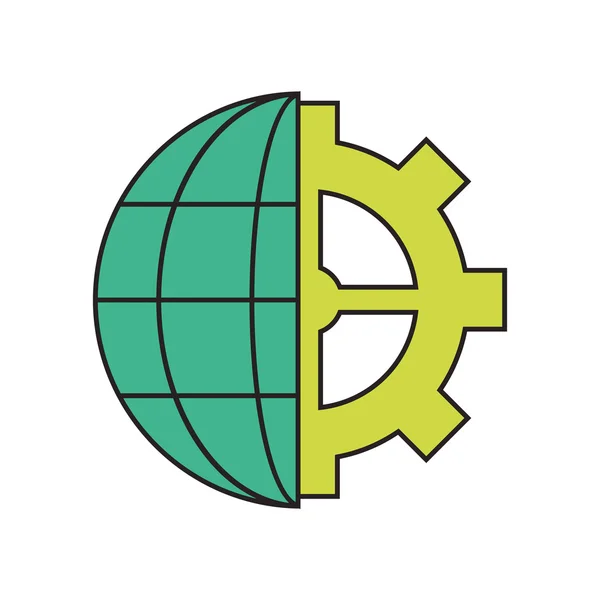 Diagrama de globo de tierra e icono de engranaje — Archivo Imágenes Vectoriales