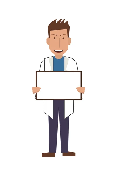 Doctor or medic with small whiteboard icon — Stock Vector
