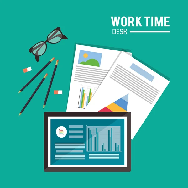 Tiempo de trabajo escritorio oficina suministro diseño — Archivo Imágenes Vectoriales