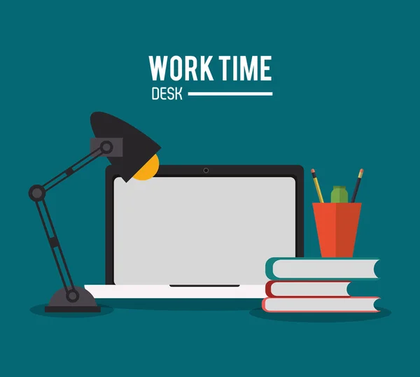Tiempo de trabajo escritorio oficina suministro diseño — Vector de stock