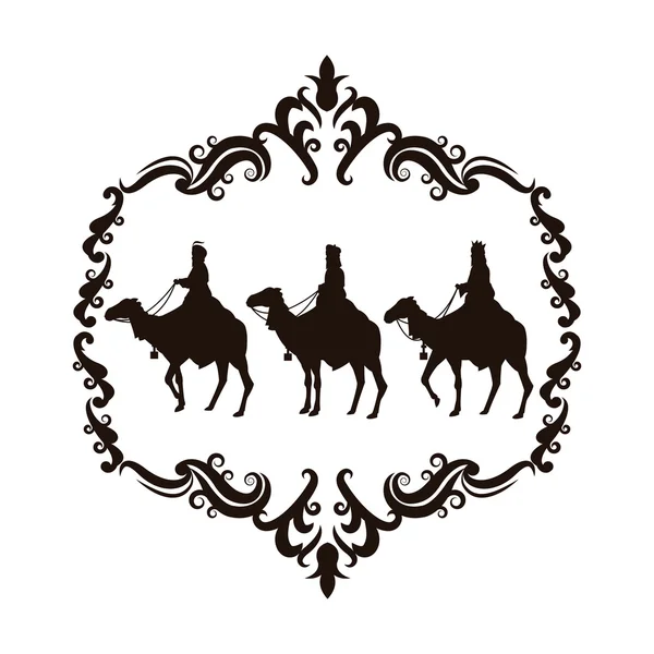 Hombre sabio camello santa familia navidad diseño — Vector de stock