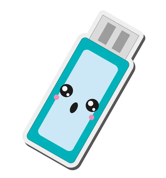 Ikon kawaii usb flash drive - Stok Vektor