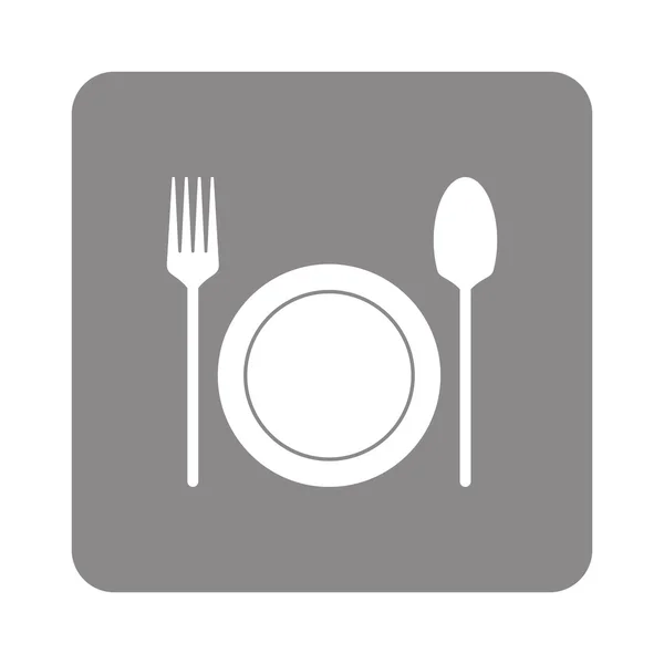 Placa con tenedor e icono de cuchara — Archivo Imágenes Vectoriales