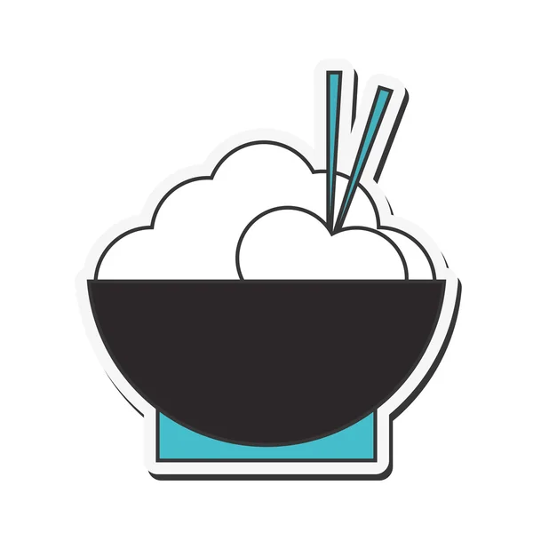Mangkuk nasi dengan ikon sumpit - Stok Vektor