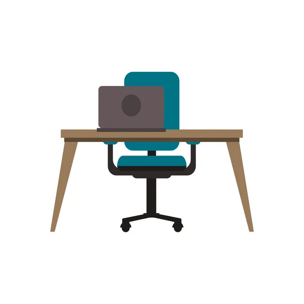 Werkplek Bureau stoel en computer pictogram — Stockvector