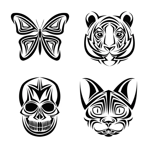 Totenkopf Schmetterling Tiger Katze Tattoo Design — Stockvektor