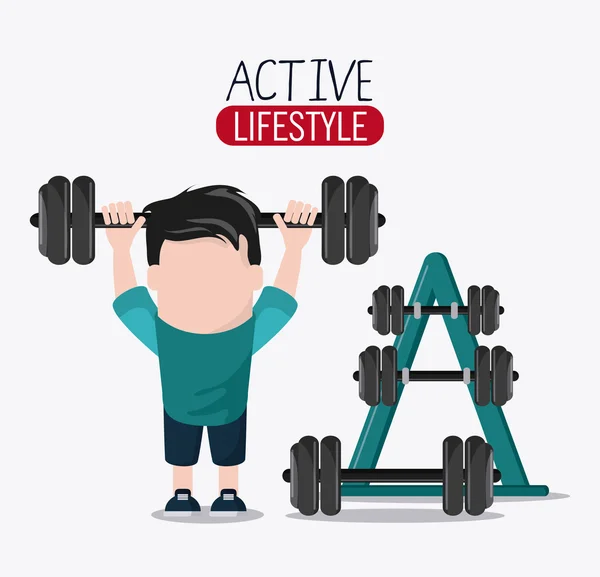 Boy weight lifting healthy lifestyle design — Stock Vector