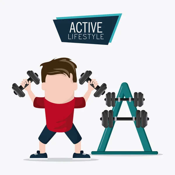 Boy weight lifting healthy lifestyle design — Stock Vector