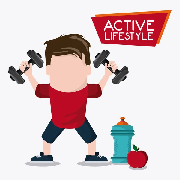 Boy weight lifting healthy lifestyle design — Stock Vector