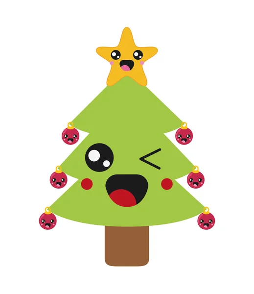 Kawaii icône de l'arbre de Noël — Image vectorielle