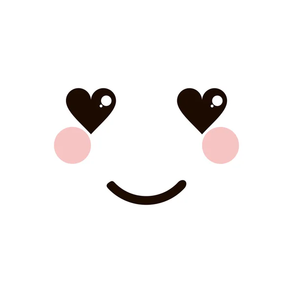Kawaii счастливое сердце глаза икона выражения лица — стоковый вектор