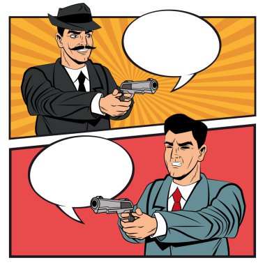 Dedektif ve hırsız adam karikatür tasarım