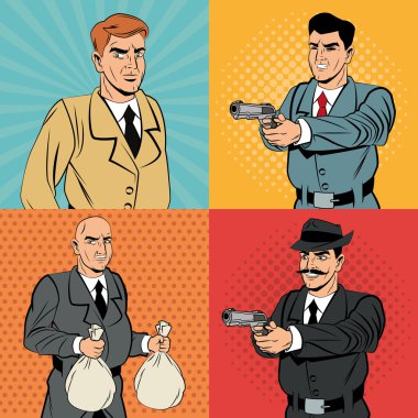 Dedektif ve hırsız adam karikatür tasarım