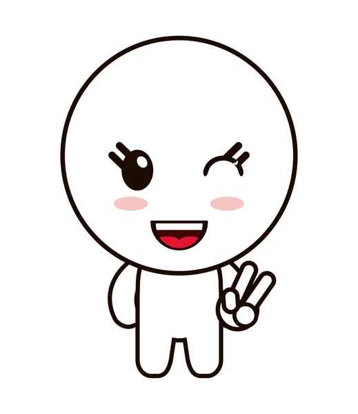 Kawaii doll happy facial expression icon — Stock Vector