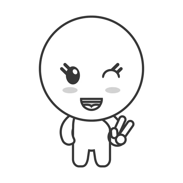 Bambola kawaii felice icona espressione facciale — Vettoriale Stock